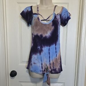 VENUS Purple and Blue Tie-Dye Strappy Top
